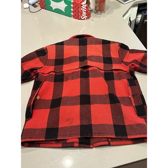 Distressed Bemidji Woolen Mills MACKINAW Med Red Check Hunting Jacket SEE PHOTOS - Picture 2 of 9